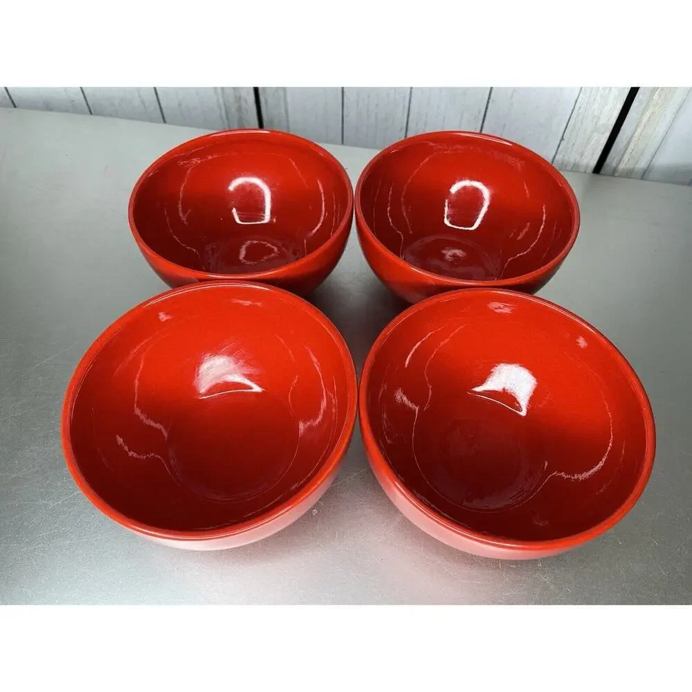 Crate&Barrel Porcelain Red Coupe 5.75in Cereal Soup Bowls Lot Of 4